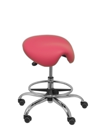 TABURETE PIQUERAS Y CRESPO ALATOZ GIRATORIO REGULABLE EN ALTURA REPOSAPIES CROMADO ASIENTO TAPIZADO SIMILPIEL ROSA