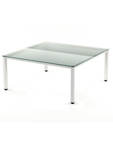 MESA ROCADA EXECUTIVE 180x163 ESTRUCTURA BLANCO TABLERO CRISTAL