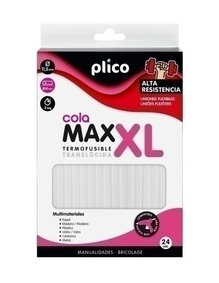 COLA TERMOFUSIBLE en BARRA PLICO MAX-XL Ø 115mm x 200mm ALTA RESISTENCIA CAJA de 24