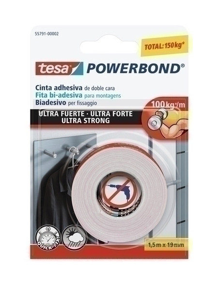 CINTA ADHESIVA DOBLE CARA TESA POWERBOND rollo 15x19 MONTAJE ULTRA FUERTE