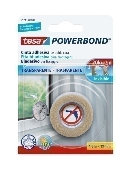 CINTA ADHESIVA DOBLE CARA TESA POWERBOND rollo 15x19 TRANSPARENTE