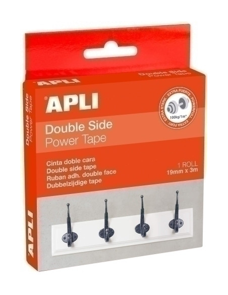 CINTA ADHESIVA DOBLE CARA APLI POWER rollo de 3m x 19mm