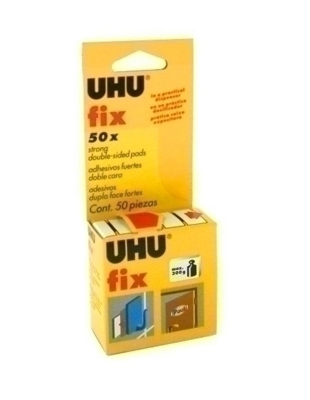 CINTA ADHESIVA DOBLE CARA UHU FIX TIRAS estuche de 50