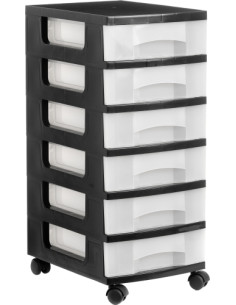 TORRE DE ALMACENAJE CON RUEDAS 6 CAJONES NEGRO