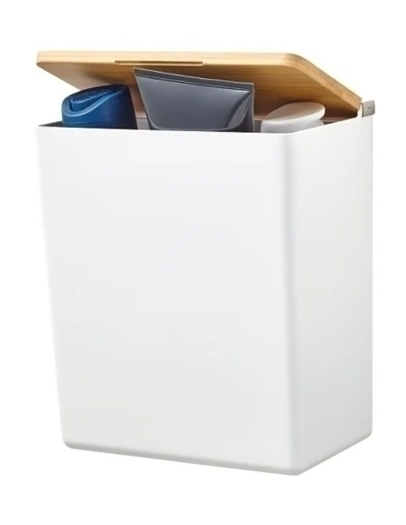 CAJA DE ALMACANAMIENTO TESA BABOO AUTOADHESIVA MEDIANA BLANCA CON TAPA BAMBU