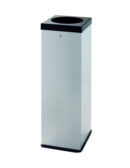PAPELERA CILINDRO METALICA P-71 ZONAS COMUNES CON SUJECION DE BOLSAS CUERPO 9006 TAPA NEGRA