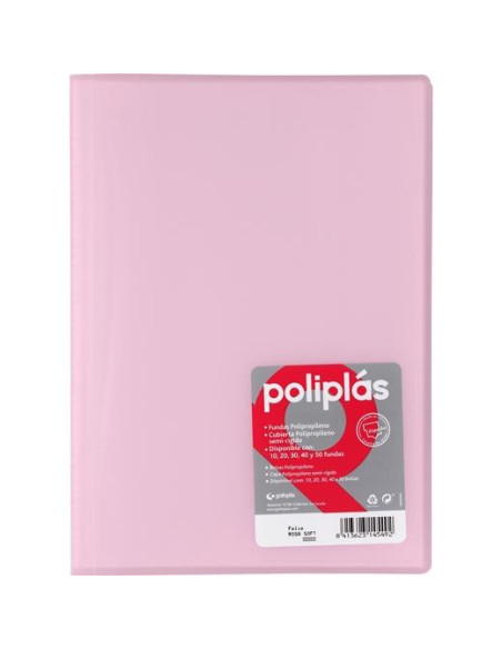 GRAFOPLÁS CARPETA CON FUNDAS POLIPLÁS SOLDADAS FOLIO 10 FUNDAS PP SEMIRÍGIDO TRANSLÚCIDO ROSA SOFT