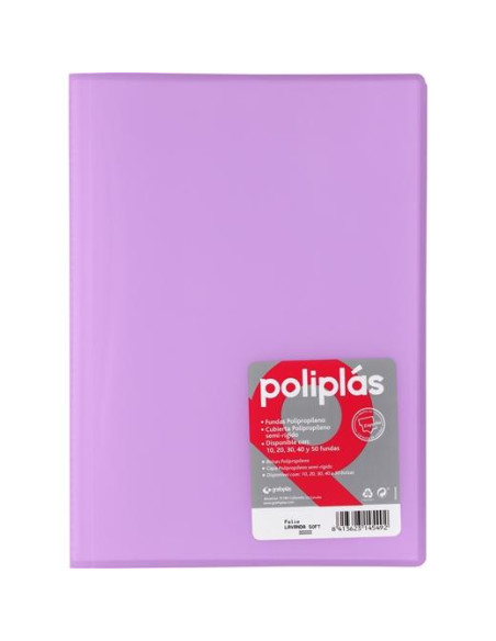 GRAFOPLÁS CARPETA CON FUNDAS POLIPLÁS SOLDADAS FOLIO 10 FUNDAS PP SEMIRÍGIDO TRANSLÚCIDO LAVANDA SOFT