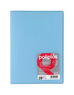 GRAFOPLÁS CARPETA CON FUNDAS POLIPLÁS SOLDADAS FOLIO 20 FUNDAS PP SEMIRÍGIDO TRANSLÚCIDO AZUL SOFT