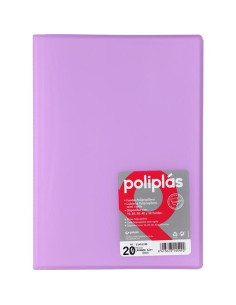 GRAFOPLÁS CARPETA CON FUNDAS POLIPLÁS SOLDADAS FOLIO 20 FUNDAS PP SEMIRÍGIDO TRANSLÚCIDO LAVANDA SOFT