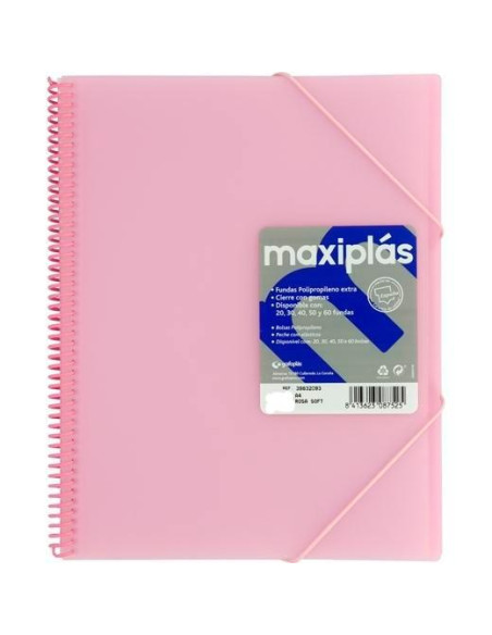 GRAFOPLÁS CARPETA CON FUNDAS MAXIPLÁS ESPIRAL A4 30 FUNDAS CSOBRE PP RÍGIDO TRANSLÚCIDO ROSA SOFT
