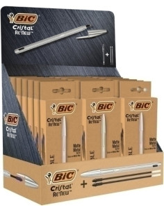 BOLIGRAFO BIC CRISTAL RE´NEW METAL EXPOSITOR de 21 15x 997202 METAL AZUL  6x  997201 METAL NEGRO 50x BIC CRISTAL AZUL SIN CARGO