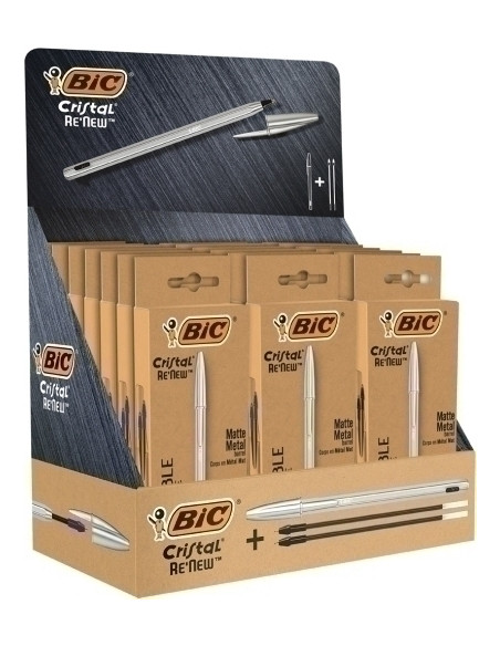 BOLIGRAFO BIC CRISTAL RE´NEW METAL EXPOSITOR de 21 15x 997202 METAL AZUL  6x  997201 METAL NEGRO 50x BIC CRISTAL AZUL SIN CARGO