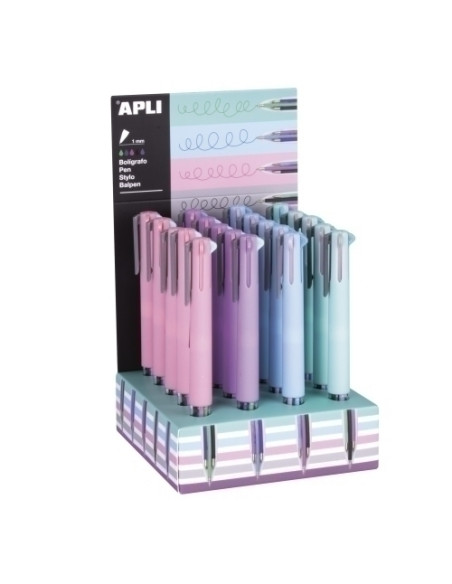 BOLIGRAFO de 5 COLORES APLI PASTEL EXPOSITOR DE 20