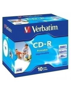 CD-ROM VERBATIM 700MB 52x JEWEL CASE 10 SUPER AZO IMPRIMIBLE INKJET NEUTRO Incluye Canon LPI de 080 