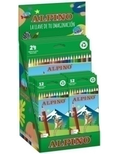 LAPICES de COLORES ALPINO  LARGOS EXPOSITOR de 18 12x AL010654 CAJA DE 12  6x AL010658 CAJA DE 24