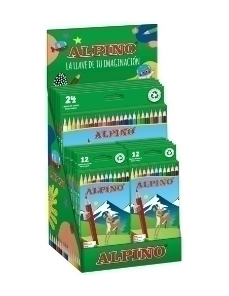 LAPICES de COLORES ALPINO  LARGOS EXPOSITOR de 18 12x AL010654 CAJA DE 12  6x AL010658 CAJA DE 24