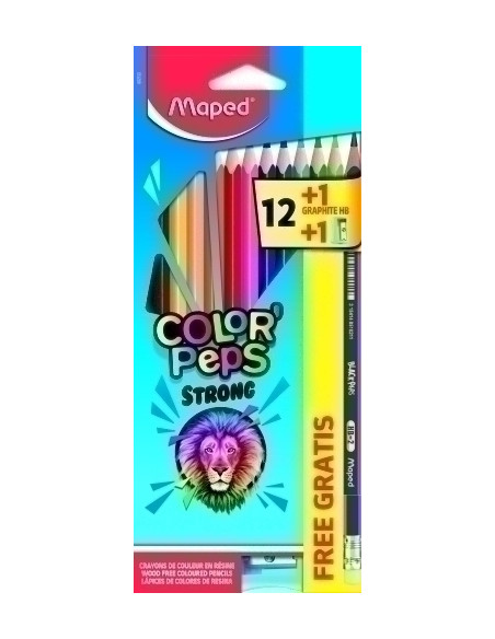LAPICES de COLORES MAPED COLOR PEPS STRONG estuche de 12 regalo lapiz de grafito y afila
