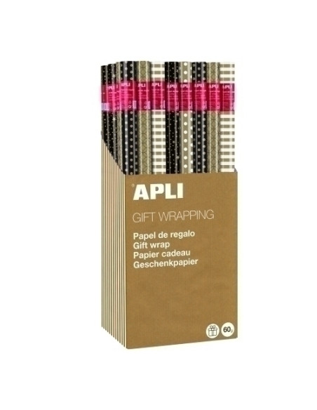 PAPEL de REGALO ROLLO APLI 07x2 m CAJA de 55 KRAFT BLACK & WHITE