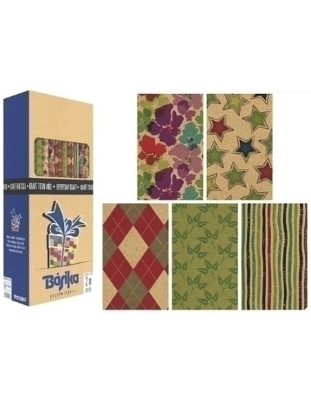 PAPEL de REGALO ROLLO BASIKA 07x2 m CAJA de 50 KRAFT TODO AÑO