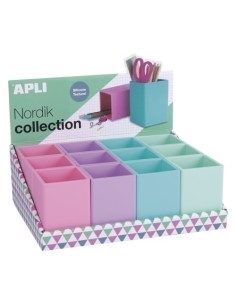 PORTA LAPICES APLI NORDIK SILICONA SURTIDO EXPOSITOR de 12 3 x 4 colores