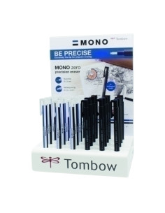 PORTAGOMAS TOMBOW MONO ZERO SURTIDO EXPOSITOR DE 24 6x punta redonda 23 mm cuerpo blanco 6x punta redonda 23 mm cuerpo negro 6x 
