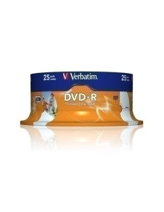 DVD -R VERBATIM 47GB 16x SPINDLE 25 IMPRIMIBLE INKJET SUPERFICIE BLANCA ADVANCED AZO Incluye Canon LPI de 525 