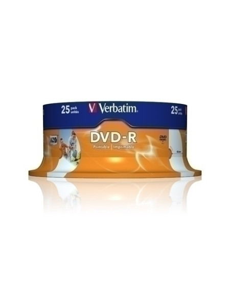 DVD -R VERBATIM 47GB 16x SPINDLE 25 IMPRIMIBLE INKJET SUPERFICIE BLANCA ADVANCED AZO Incluye Canon LPI de 525 