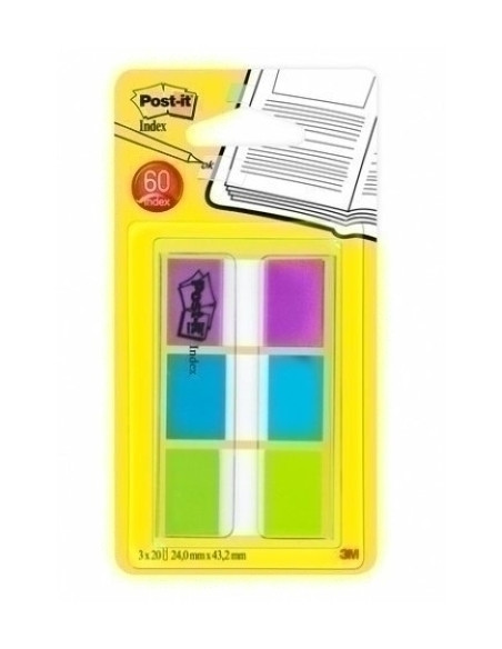 BANDERITAS ADHESIVAS POST-IT 680 1  PACK de 3 AZUL-VERDE-VIOLETA
