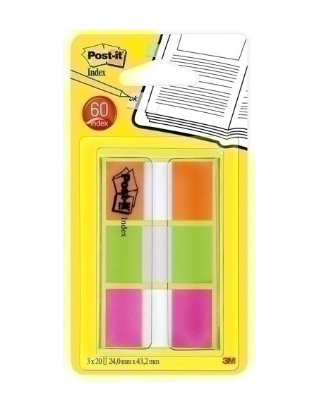 BANDERITAS ADHESIVAS POST-IT 680 1  PACK de 3 VERDE-NARANJA-ROSA