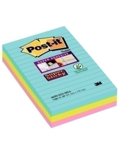 TACO NOTAS POST-IT 4690 SUPER STICKY 101x152 COLORES MIAMI CON LINEAS PACK DE 3