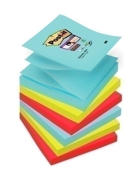 NOTAS ADHESIVAS POST-IT 90h Z NOTES  76x76 R330 SUPER STICKY COLORES MIAMI PACK de 6
