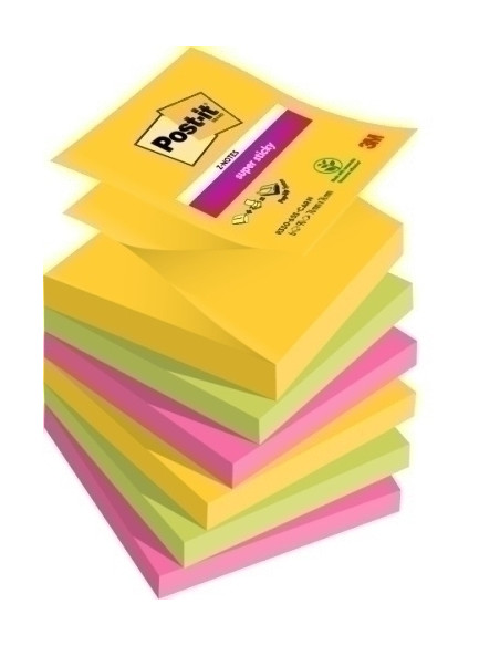 NOTAS ADHESIVAS POST-IT 90h Z NOTES  76x76 R330 SUPER STICKY COLORES RIO DE JANEIRO PACK de 6