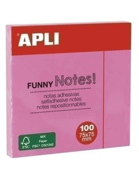 NOTAS ADHESIVAS APLI 75x75 100h PASTEL ROSA