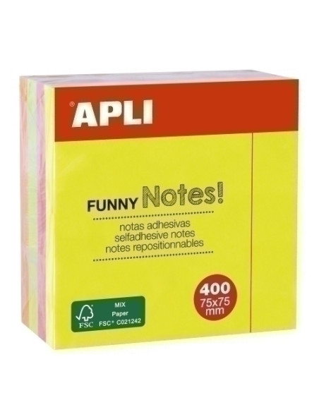 NOTAS ADHESIVAS APLI 75X75 CUBO 400h BRILLANTE 4x100h