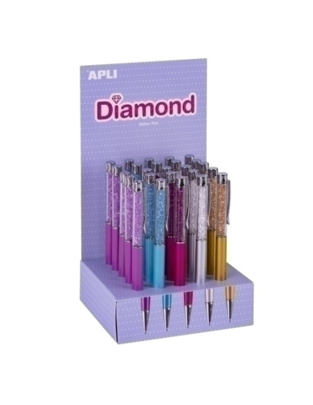 BOLIGRAFO APLI DIAMOND COLLECTION COLORES SURTIDOS TINTA AZUL EXPOSITOR de 25