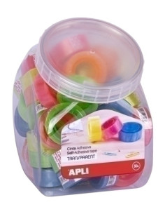 CINTA ADHESIVA APLI TRANSPARENTE rollo 20x19 FLUOR SURTIDO EXPOSITOR de 50