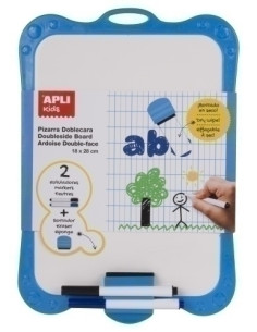 PIZARRA BLANCA APLI 18x28 cm incluye borrador y dos rotuladores azul y negro
