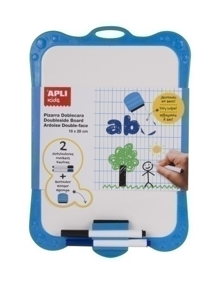 PIZARRA BLANCA APLI 18x28 cm incluye borrador y dos rotuladores azul y negro