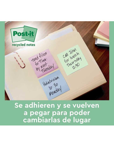 CAJA 6 BLOCS NOTAS POST-IT ECOLÓGICAS 76x76mm PASTEL