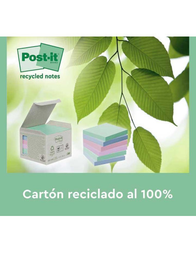 CAJA 6 BLOCS NOTAS POST-IT ECOLÓGICAS 76x76mm PASTEL