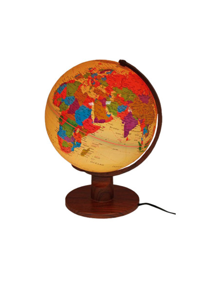 ESFERA TERRESTRE 25cm LUMINOSA CON BASE MADERA ESTILO MARCO POLO