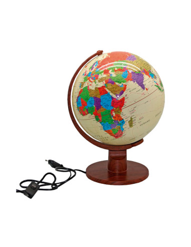ESFERA TERRESTRE 25cm LUMINOSA CON BASE MADERA ESTILO MARCO POLO