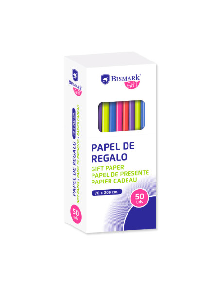 CAJA 50 ROLLOS PAPEL DE REGALO NEÓN 2m