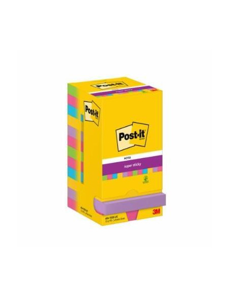 CAJA 12 NOTAS POST-IT SUPER STICKY 76x76mm SURTIDAS