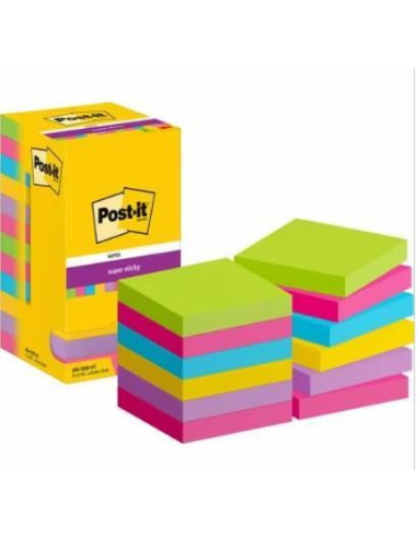 CAJA 12 NOTAS POST-IT SUPER STICKY 76x76mm SURTIDAS