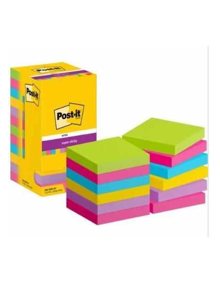 CAJA 12 NOTAS POST-IT SUPER STICKY 76x76mm SURTIDAS