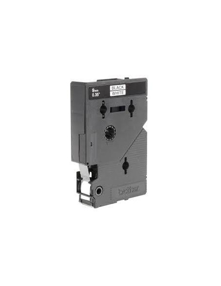 CINTA de ROTULAR BROTHER LAMINADA 77m 9mm  NEGRO sobre BLANCO