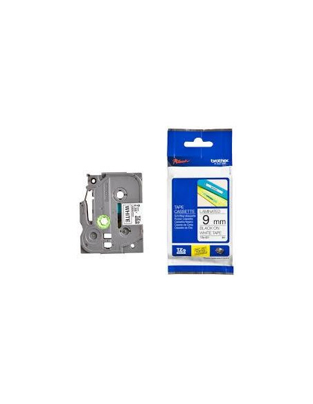 CINTA de ROTULAR BROTHER LAMINADA 8m  9mm NEGRO sobre BLANCO