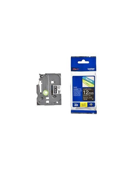 CINTA de ROTULAR BROTHER LAMINADA 8m 12mm BLANCO sobre NEGRO